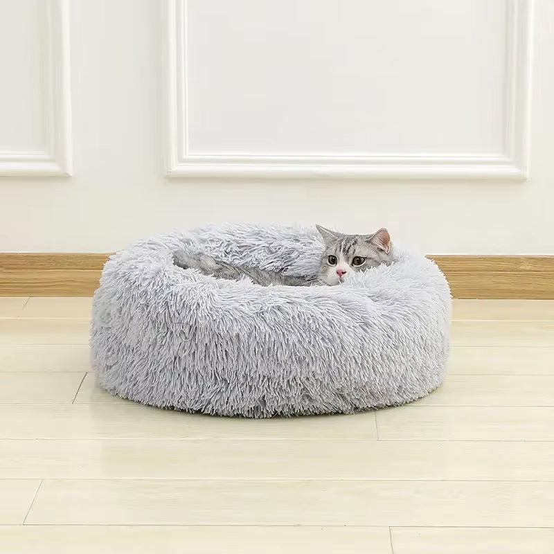 Long Plush round Pet Bed for Dogs and Cats, Winter Dog Mat, Pet Supplies