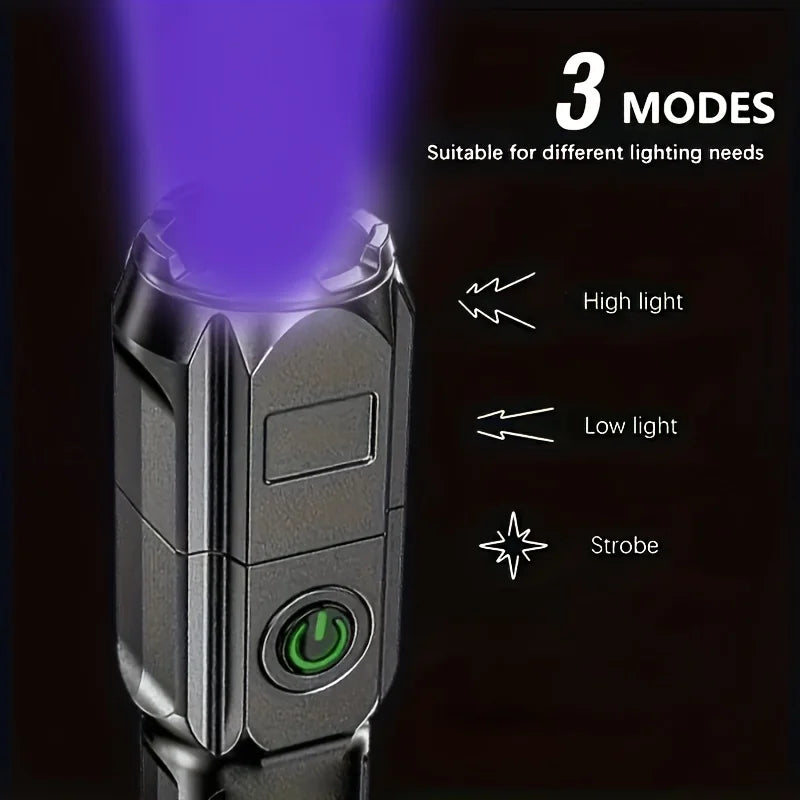 Portable UV Flashlight UV395NM Zoomable ABS Torch 3 Modes Camping Ultraviolet Flashlights for Pet Stacks Fluorescent Detection