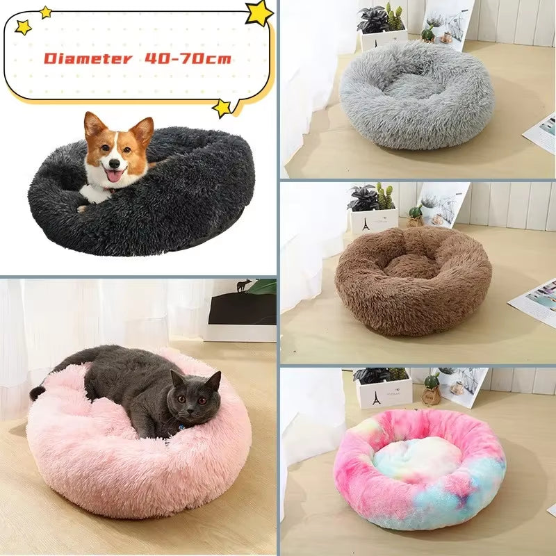 Long Plush round Pet Bed for Dogs and Cats, Winter Dog Mat, Pet Supplies