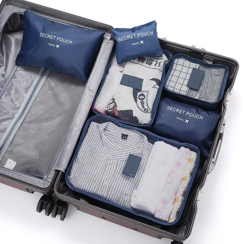 6Pcs Travel Clothes Storage Bags Set - Portable Luggage Organizer Suitcase Packing Cubes with Shoe Pouch