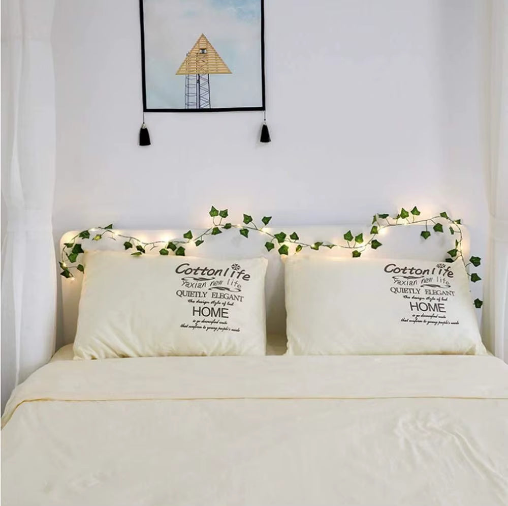 2M Leaf Ivy String Lights Vine Garland Wreath Hanging with Lamp Fairy Night Light Home Wedding Birthday Party Garden Decoration