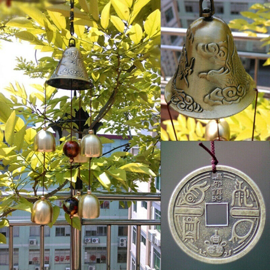 6 Copper Bells Outdoor Metal Wind Chimes Yard Garden Hanging Ornament Decor