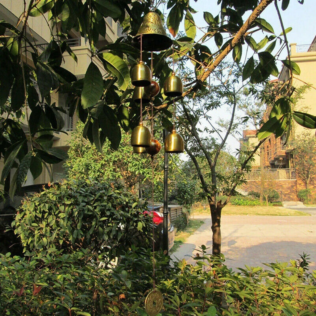 6 Copper Bells Outdoor Metal Wind Chimes Yard Garden Hanging Ornament Decor
