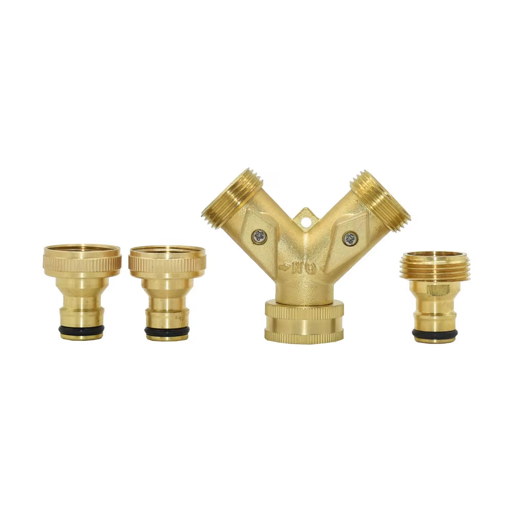 Brass 2-Way Garden Tap Water Splitter 3/4 Y Irrigation Valve Quick Connector Garden Hose Faucet Adapter 1 Set