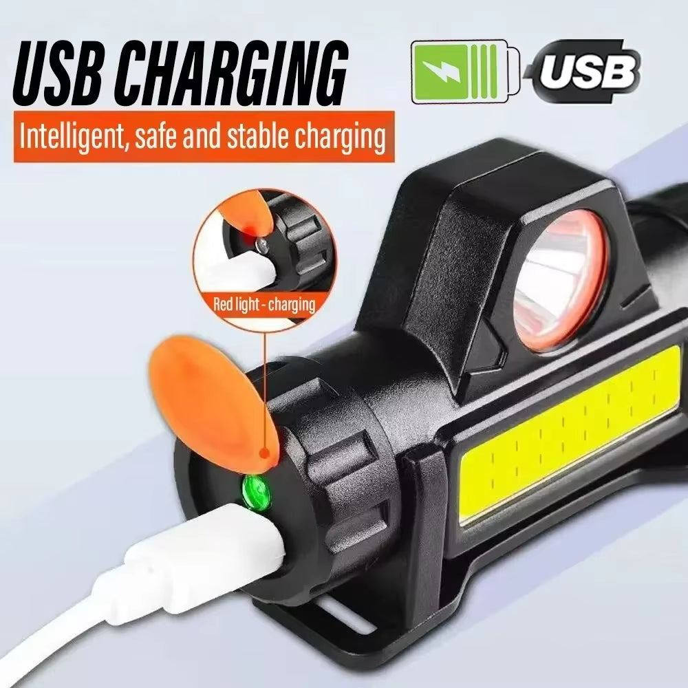 Rechargeable Fishing LED Headlamp Camping Headlight XPE COB Work Light 2 Lighting Modes with Tail Magnet Detachable
