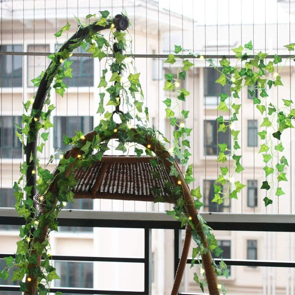 2M Leaf Ivy String Lights Vine Garland Wreath Hanging with Lamp Fairy Night Light Home Wedding Birthday Party Garden Decoration