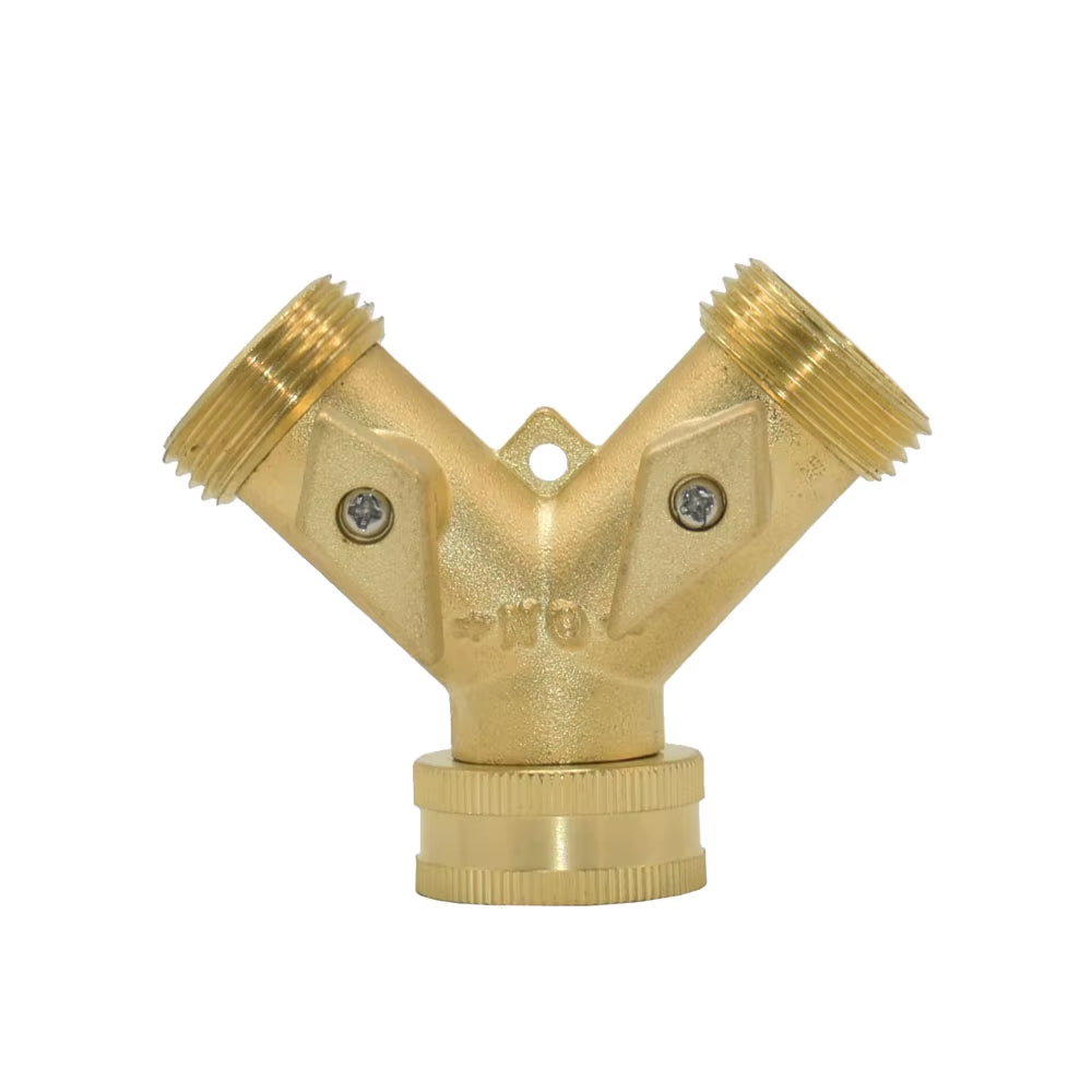Brass 2-Way Garden Tap Water Splitter 3/4 Y Irrigation Valve Quick Connector Garden Hose Faucet Adapter 1 Set