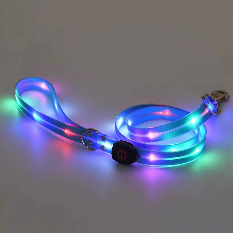 Led Light up Dog Leash Walking Safety Glow in the Dark USB Rechargeable Adjustable for Large Medium Small Pet Lighted Dog Collar