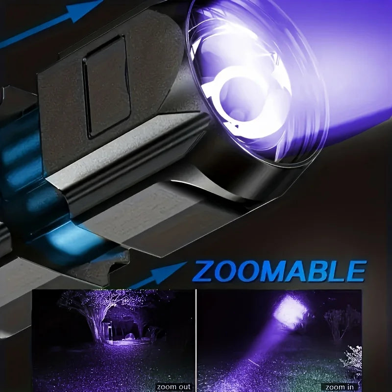 Portable UV Flashlight UV395NM Zoomable ABS Torch 3 Modes Camping Ultraviolet Flashlights for Pet Stacks Fluorescent Detection