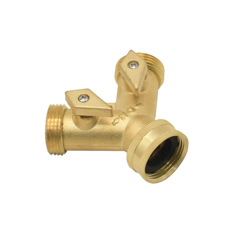 Brass 2-Way Garden Tap Water Splitter 3/4 Y Irrigation Valve Quick Connector Garden Hose Faucet Adapter 1 Set