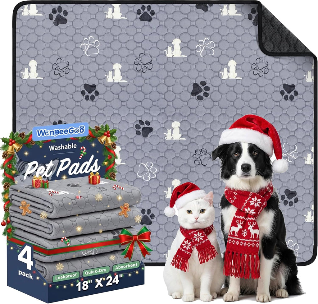 Washable Pee Pads for Dogs Mat, 4 Pack Absorbent Reusable Training Dog Pads Pet Puppy Pads, Non-Slip Potty Pads for Whelping, Playpen, Crate, Bed, Grey 18"X24"