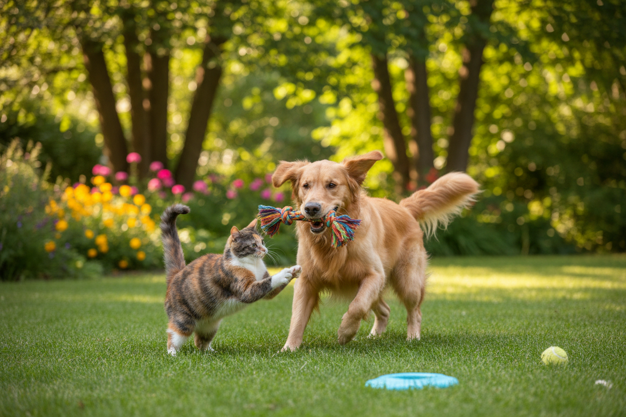 cat and dog playing