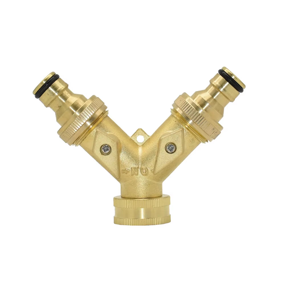 Brass 2-Way Garden Tap Water Splitter 3/4 Y Irrigation Valve Quick Connector Garden Hose Faucet Adapter 1 Set