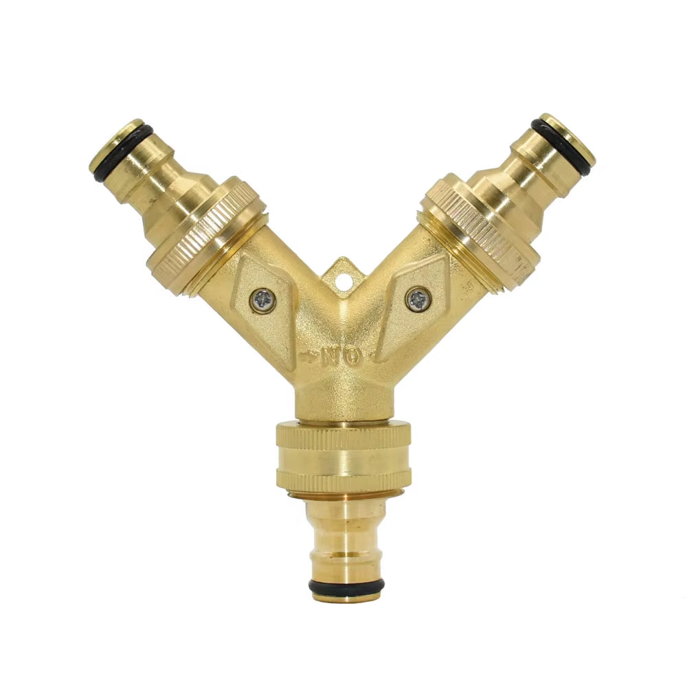 Brass 2-Way Garden Tap Water Splitter 3/4 Y Irrigation Valve Quick Connector Garden Hose Faucet Adapter 1 Set