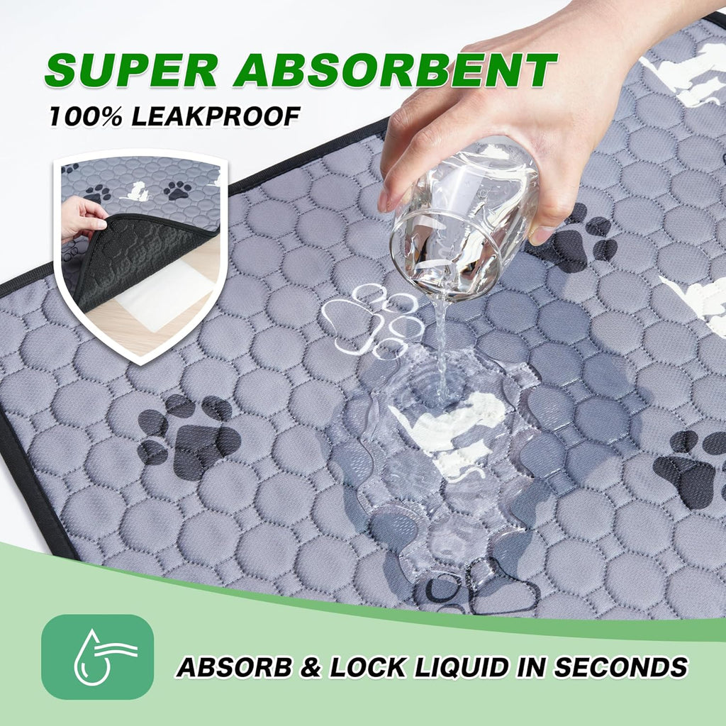 Washable Pee Pads for Dogs Mat, 4 Pack Absorbent Reusable Training Dog Pads Pet Puppy Pads, Non-Slip Potty Pads for Whelping, Playpen, Crate, Bed, Grey 18"X24"