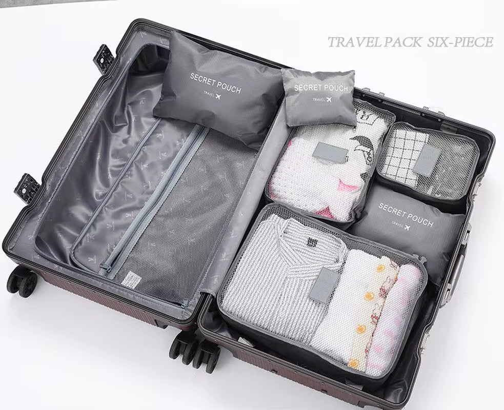 6Pcs Travel Clothes Storage Bags Set - Portable Luggage Organizer Suitcase Packing Cubes with Shoe Pouch