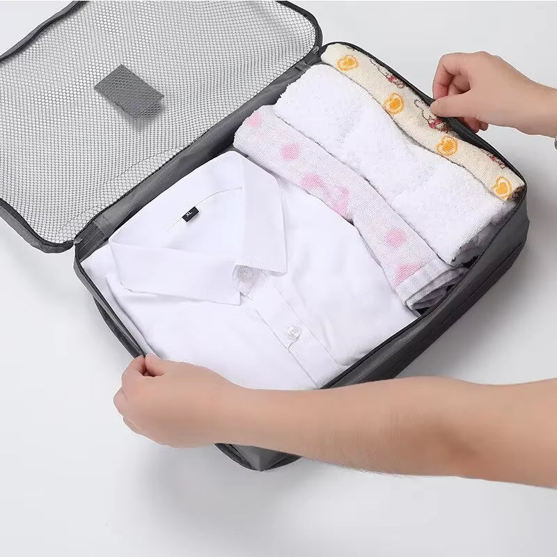 6Pcs Travel Clothes Storage Bags Set - Portable Luggage Organizer Suitcase Packing Cubes with Shoe Pouch